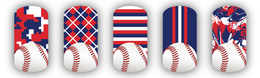 red, white & navy blue baseball nail art designs