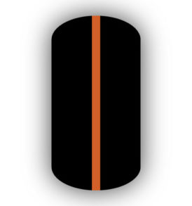 All Black nail wrap with a Burnt Orange vertical stripe up the center.