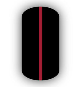 All Black nail wrap with a Crimson Red vertical stripe up the center.