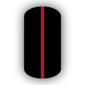 All Black nail wrap with a Crimson Red vertical stripe up the center.