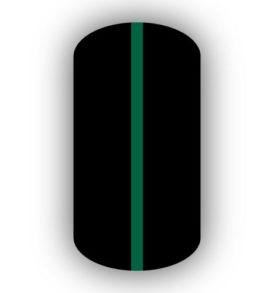 All Black nail wrap with a Forest Green vertical stripe up the center.