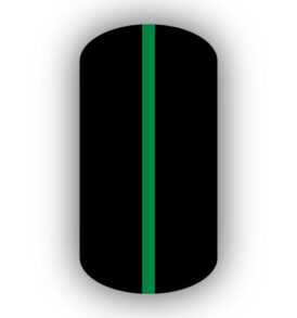All Black nail wrap with a Kelly Green vertical stripe up the center.