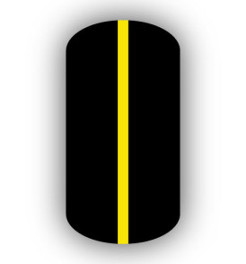 All Black nail wrap with a Lemon Yellow vertical stripe up the center.