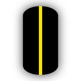 All Black nail wrap with a Lemon Yellow vertical stripe up the center.