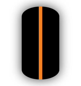 All Black nail wrap with a Light Orange vertical stripe up the center.