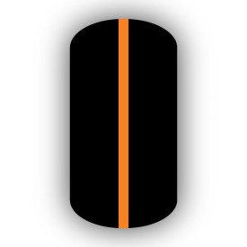 All Black nail wrap with a Light Orange vertical stripe up the center.