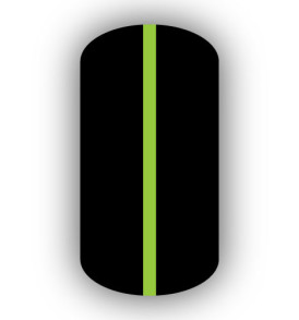 All Black nail wrap with a Lime Green vertical stripe up the center.