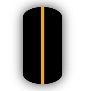 All Black nail wrap with a Mustard Yellow vertical stripe up the center.