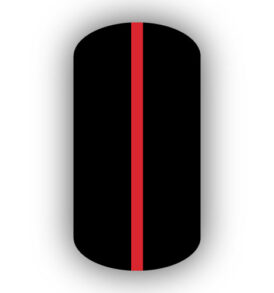 All Black nail wrap with a Red vertical stripe up the center.