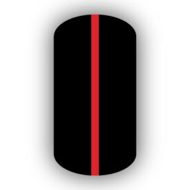 All Black nail wrap with a Red vertical stripe up the center.