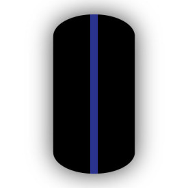 All Black nail wrap with a Royal Blue vertical stripe up the center.