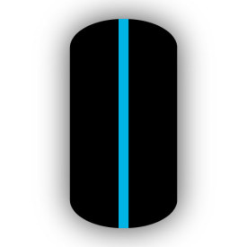 All Black nail wrap with a Teal vertical stripe up the center.