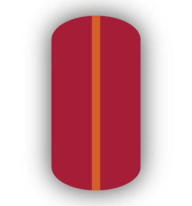 All Crimson Red nail wrap with a Burnt Orange vertical stripe up the center.