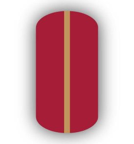 All Crimson Red nail wrap with a Caramel vertical stripe up the center.