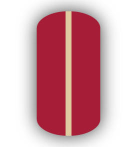 All Crimson Red nail wrap with a Cream vertical stripe up the center.