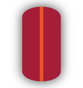 All Crimson Red nail wrap with a Dark Orange vertical stripe up the center.