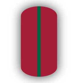 All Crimson Red nail wrap with a Forest Green vertical stripe up the center.