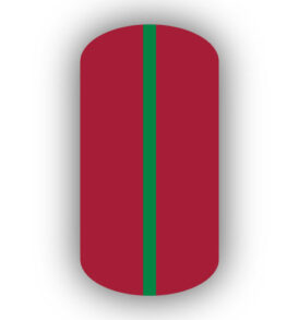 All Crimson Red nail wrap with a Kelly Green vertical stripe up the center.