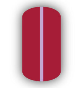 All Crimson Red nail wrap with a Lavender vertical stripe up the center.
