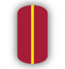 All Crimson Red nail wrap with a Lemon Yellow vertical stripe up the center.
