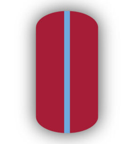 All Crimson Red nail wrap with a Light Blue vertical stripe up the center.