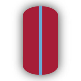 All Crimson Red nail wrap with a Light Blue vertical stripe up the center.