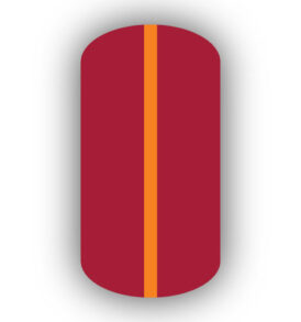 All Crimson Red nail wrap with a Light Orange vertical stripe up the center.