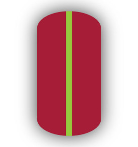 All Crimson Red nail wrap with a Lime Green vertical stripe up the center.