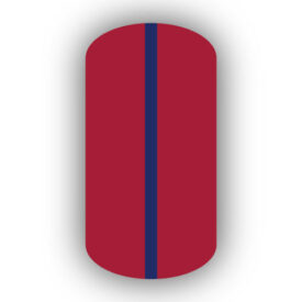 All Crimson Red nail wrap with a Navy Blue vertical stripe up the center.