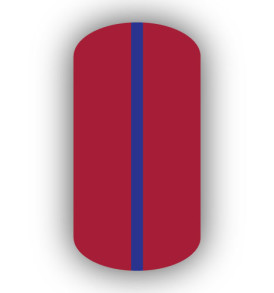 All Crimson Red nail wrap with a Royal Blue vertical stripe up the center.