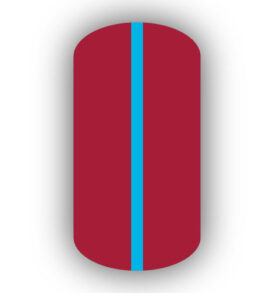 All Crimson Red nail wrap with a Teal vertical stripe up the center.