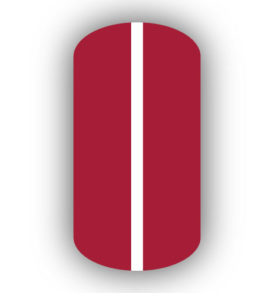 All Crimson Red nail wrap with a White vertical stripe up the center.
