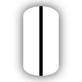 All White nail wrap with a Black vertical stripe up the center.