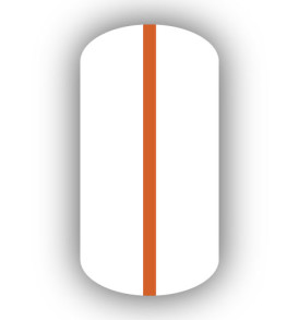 All White nail wrap with a Burnt Orange vertical stripe up the center.