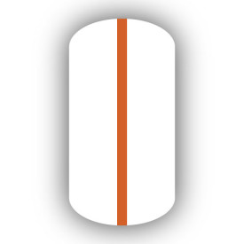 All White nail wrap with a Burnt Orange vertical stripe up the center.