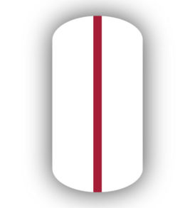 All White nail wrap with a Crimson Red vertical stripe up the center.