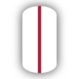 All White nail wrap with a Crimson Red vertical stripe up the center.