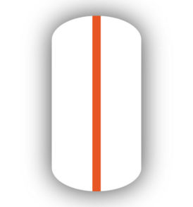 All White nail wrap with a Dark Orange vertical stripe up the center.