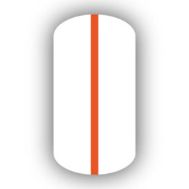 All White nail wrap with a Dark Orange vertical stripe up the center.