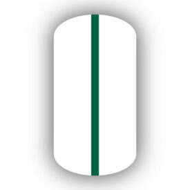 All White nail wrap with a Forest Green vertical stripe up the center.