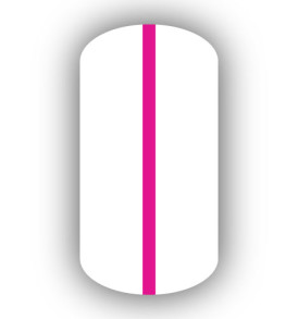 All White nail wrap with a Hot Pink vertical stripe up the center.