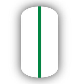 All White nail wrap with a Kelly Green vertical stripe up the center.