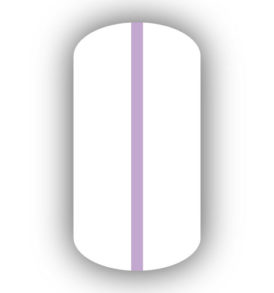 All White nail wrap with a Lavender vertical stripe up the center.