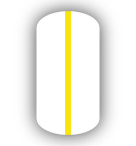 All White nail wrap with a Lemon Yellow vertical stripe up the center.