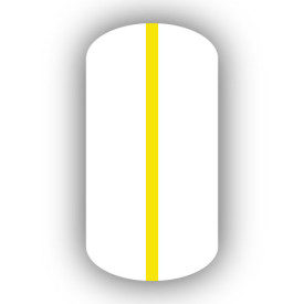 All White nail wrap with a Lemon Yellow vertical stripe up the center.