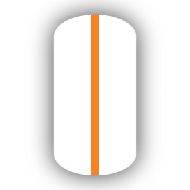 All White nail wrap with a Tangerine Orange vertical stripe up the center.