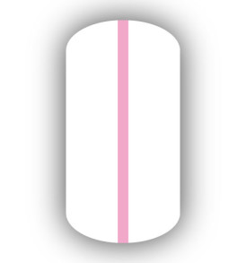 All White nail wrap with a Pink vertical stripe up the center.