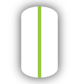 All White nail wrap with a Lime Green vertical stripe up the center.