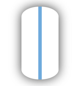 All White nail wrap with a Light Blue vertical stripe up the center.