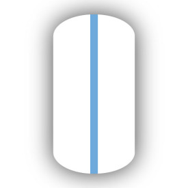 All White nail wrap with a Light Blue vertical stripe up the center.